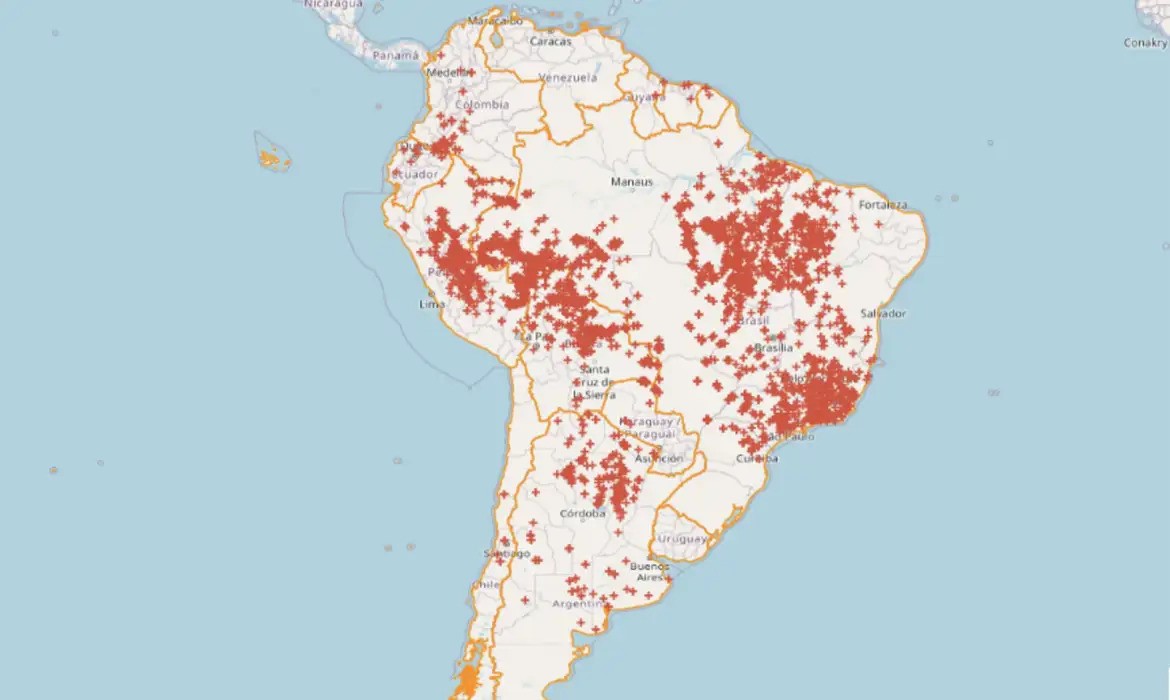 Considerando o acumulado do ano, até a data de ontem, o Brasil registrou 180.137 focos em 2024, 50,6% dos incêndios da América do Sul |